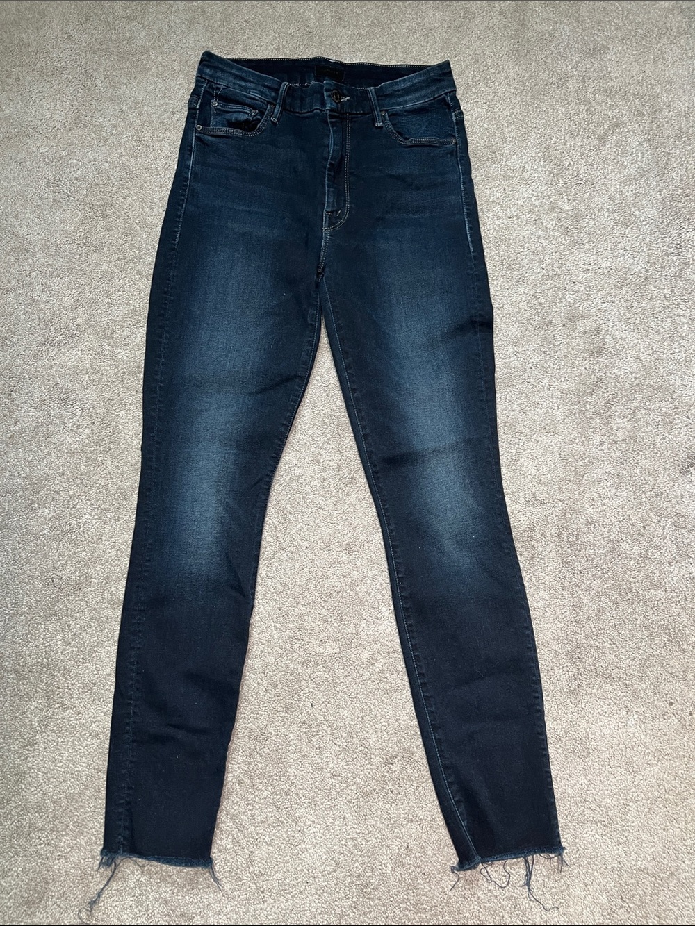 MOTHER The Looker Ankle Step Fray Last Call Dark Wash Raw Hem Skinny Y2K 26